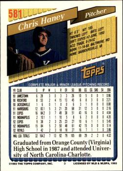 1993 Topps - Inaugural Marlins #581 Chris Haney Back