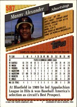 1993 Topps - Inaugural Marlins #587 Manny Alexander Back