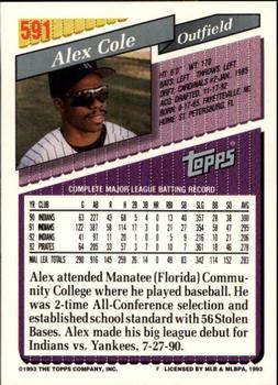 1993 Topps - Inaugural Marlins #591 Alex Cole Back