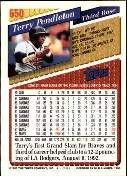 1993 Topps - Inaugural Marlins #650 Terry Pendleton Back