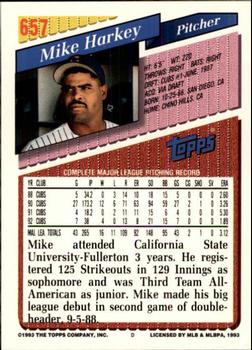 1993 Topps - Inaugural Marlins #657 Mike Harkey Back