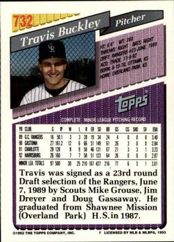 1993 Topps - Inaugural Marlins #732 Travis Buckley Back