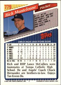 1993 Topps - Inaugural Marlins #779 Rich Monteleone Back