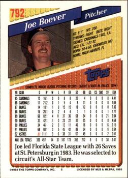 1993 Topps - Inaugural Marlins #792 Joe Boever Back