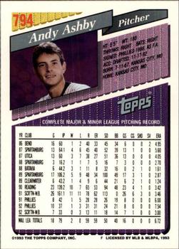 1993 Topps - Inaugural Marlins #794 Andy Ashby Back