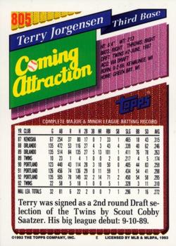1993 Topps - Inaugural Marlins #805 Terry Jorgensen Back