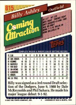 1993 Topps - Inaugural Marlins #815 Billy Ashley Back