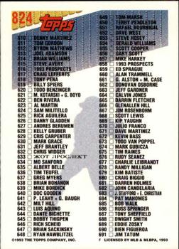 1993 Topps - Inaugural Marlins #824 Checklist: 541-691 Back