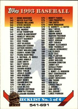 1993 Topps - Inaugural Marlins #824 Checklist: 541-691 Front