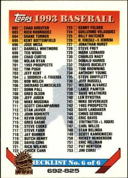 1993 Topps - Inaugural Marlins #825 Checklist: 692-825 Front