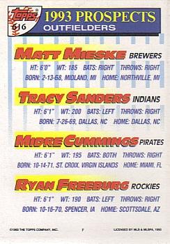 1993 Topps - Inaugural Marlins #616 Matt Mieske / Tracy Sanders / Midre Cummings / Ryan Freeburg Back
