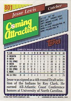 1993 Topps - Inaugural Marlins #801 Jesse Levis Back