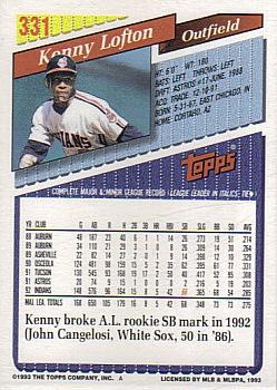 1993 Topps - Inaugural Rockies #331 Kenny Lofton Back