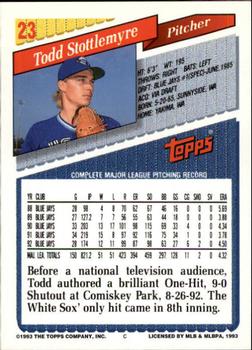 1993 Topps - Inaugural Rockies #23 Todd Stottlemyre Back