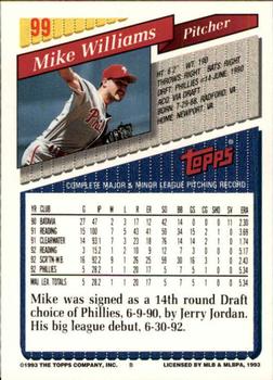 1993 Topps - Inaugural Rockies #99 Mike Williams Back