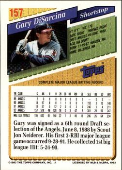1993 Topps - Inaugural Rockies #157 Gary DiSarcina Back