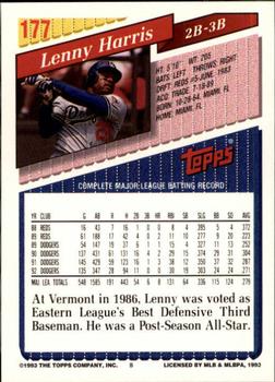 1993 Topps - Inaugural Rockies #177 Lenny Harris Back