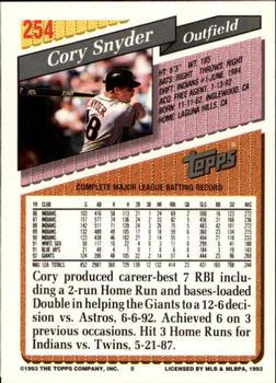 1993 Topps - Inaugural Rockies #254 Cory Snyder Back