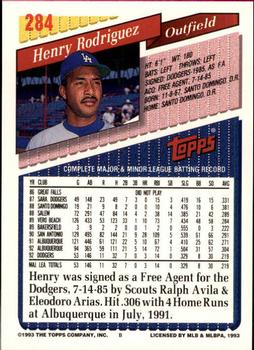 1993 Topps - Inaugural Rockies #284 Henry Rodriguez Back