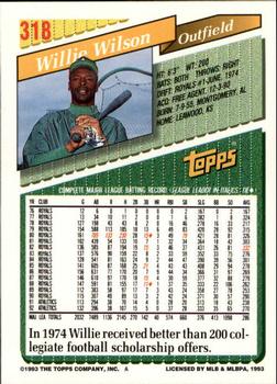 1993 Topps - Inaugural Rockies #318 Willie Wilson Back