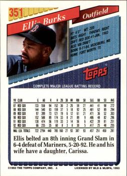 1993 Topps - Inaugural Rockies #351 Ellis Burks Back