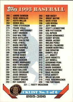 1993 Topps - Inaugural Rockies #396 Checklist: 265-396 Front