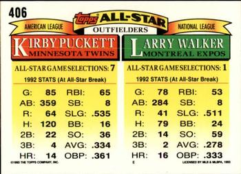 1993 Topps - Inaugural Rockies #406 Larry Walker / Kirby Puckett Back