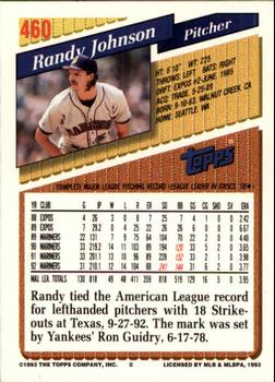1993 Topps - Inaugural Rockies #460 Randy Johnson Back