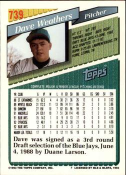 1993 Topps - Inaugural Rockies #739 Dave Weathers Back