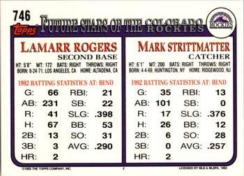 1993 Topps - Inaugural Rockies #746 Mark Strittmatter / Lamarr Rogers Back