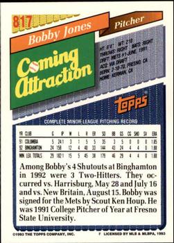 1993 Topps - Inaugural Rockies #817 Bobby Jones Back