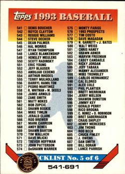 1993 Topps - Inaugural Rockies #824 Checklist 541-691 Front