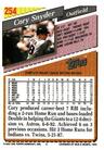 1993 Topps Micro #254 Cory Snyder Back