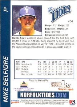 2013 Choice Norfolk Tides #8 Mike Belfiore Back