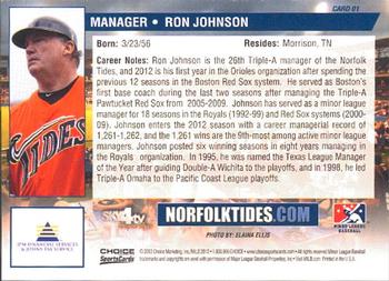 2012 Choice Norfolk Tides #1 Ron Johnson Back