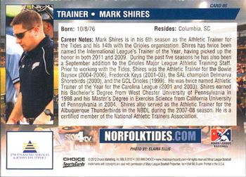 2012 Choice Norfolk Tides #6 Mark Shires Back
