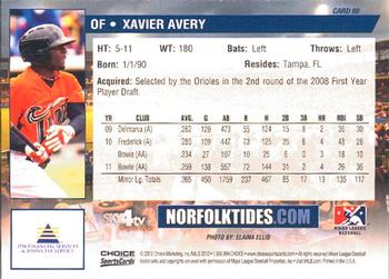 2012 Choice Norfolk Tides #8 Xavier Avery Back