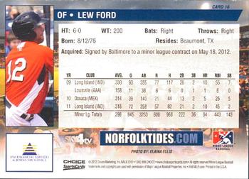 2012 Choice Norfolk Tides #16 Lew Ford Back