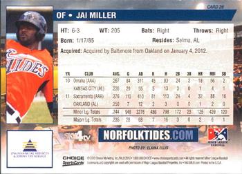 2012 Choice Norfolk Tides #26 Jai Miller Back