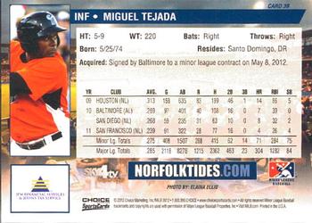 2012 Choice Norfolk Tides #39 Miguel Tejada Back