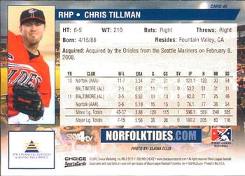 2012 Choice Norfolk Tides #40 Chris Tillman Back