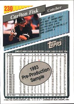 1992 Topps - 1993 Topps Pre-Production Samples #230 Carlton Fisk Back