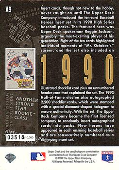 1993 Upper Deck - 5th Anniversary Jumbo #A9 Reggie Jackson Back