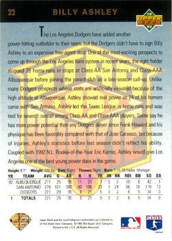 1993 Upper Deck - Gold Hologram #22 Billy Ashley Back