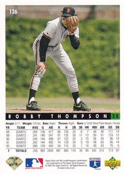 1993 Upper Deck - Gold Hologram #126 Robby Thompson Back