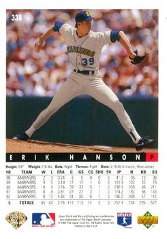 1993 Upper Deck - Gold Hologram #338 Erik Hanson Back