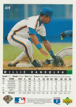 1993 Upper Deck - Gold Hologram #419 Willie Randolph Back