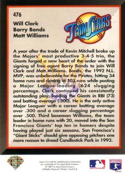 1993 Upper Deck - Gold Hologram #476 Will Clark / Barry Bonds / Matt Williams Back