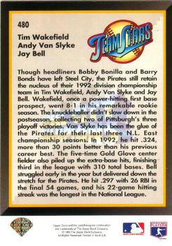 1993 Upper Deck - Gold Hologram #480 Steel City Champions (Tim Wakefield / Andy Van Slyke / Jay Bell) Back