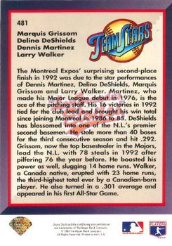 1993 Upper Deck - Gold Hologram #481 Marquis Grissom / Delino DeShields / Dennis Martinez / Larry Walker Back